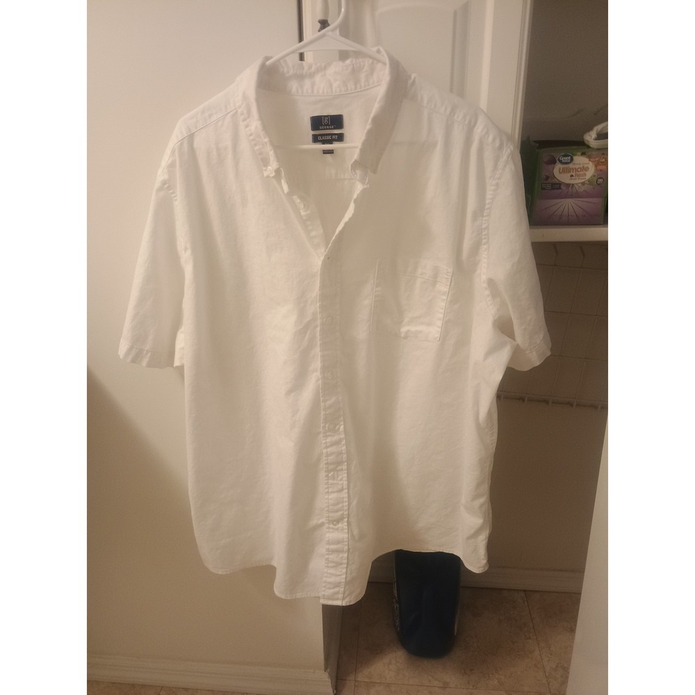 George Men's White Dress Shirt Short Sleeve Classic Fit 3XL With Pocket
